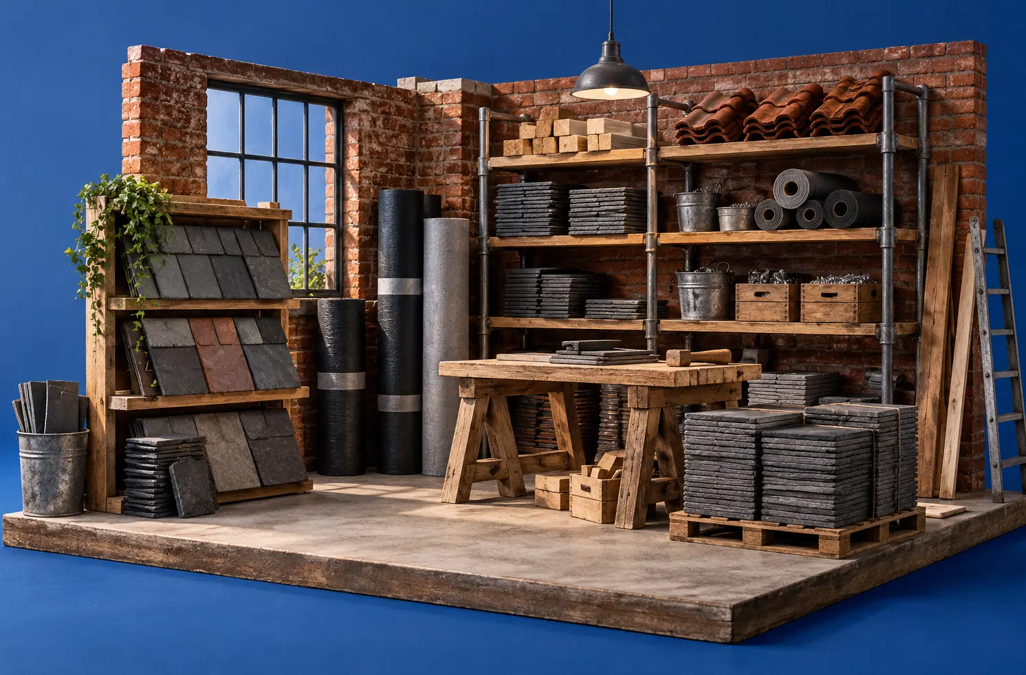 Illustration of roofing businesses and their working space